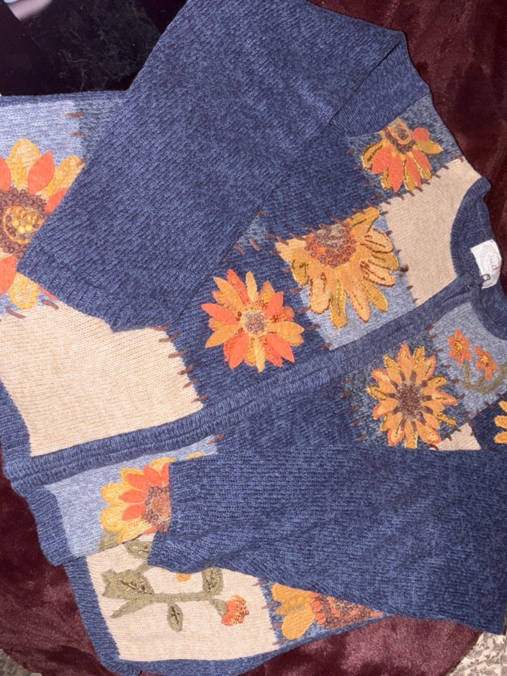 Blue Sunflower Patchwork Cardigan Sweater